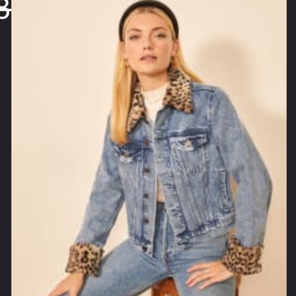 NWT Reformation Jean Jacket with Leopard Detail